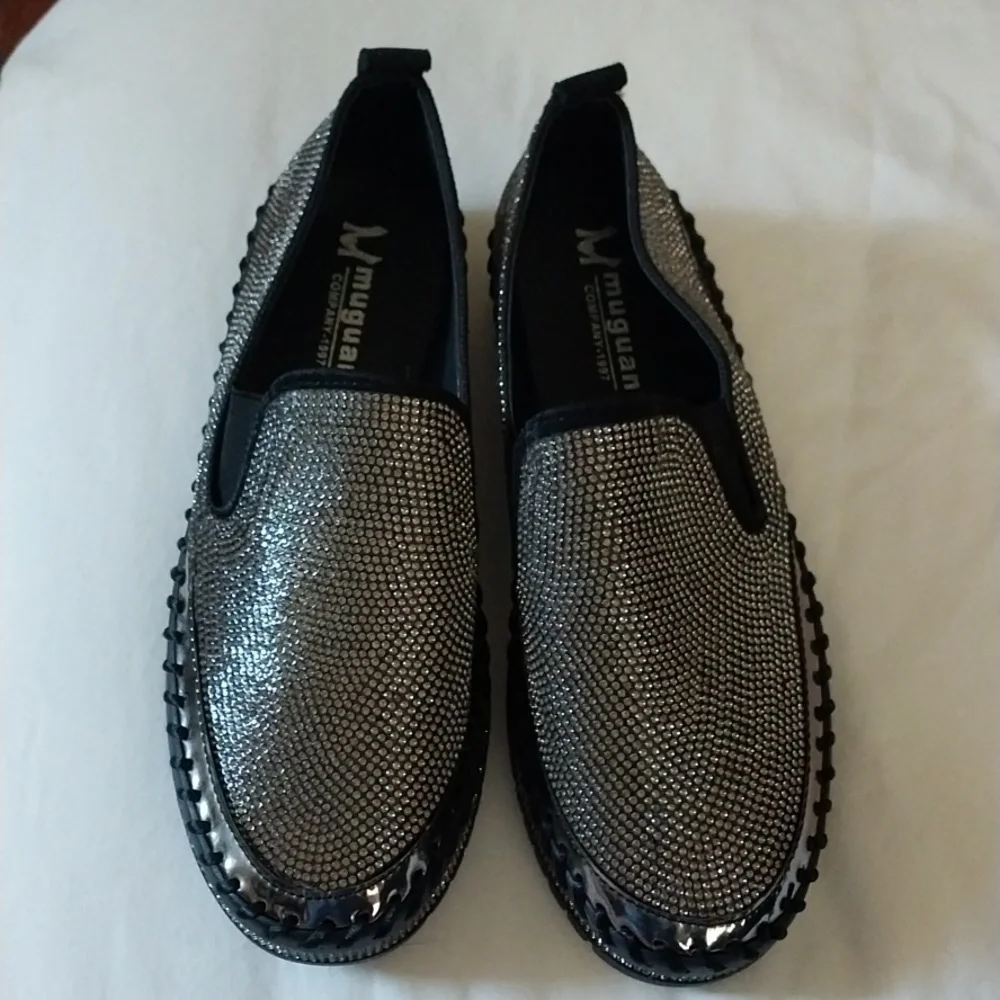Embellished Silver Slip-On Platform Loafers for Women